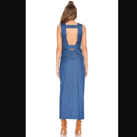 NEW Nightwalker Tie Me Up Maxi Dress Womens Medium M Blue High Slits Deep V U13X - Picture 2 of 7